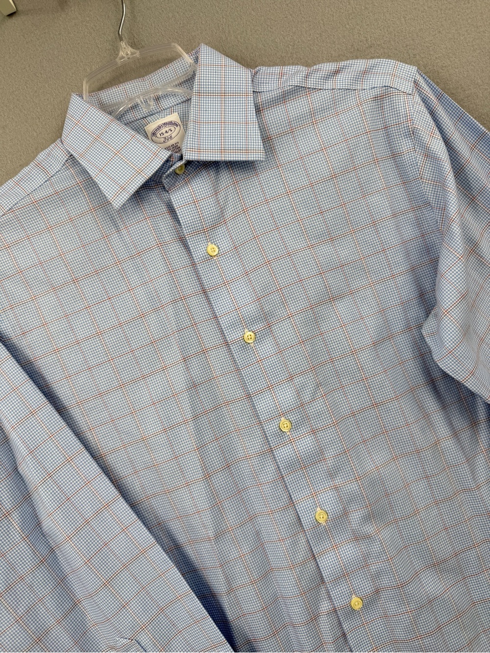Brooks Brothers 346 Regular Fit Dress Shirt Mens 15-4/5 Blue Plaid Long Sleeve